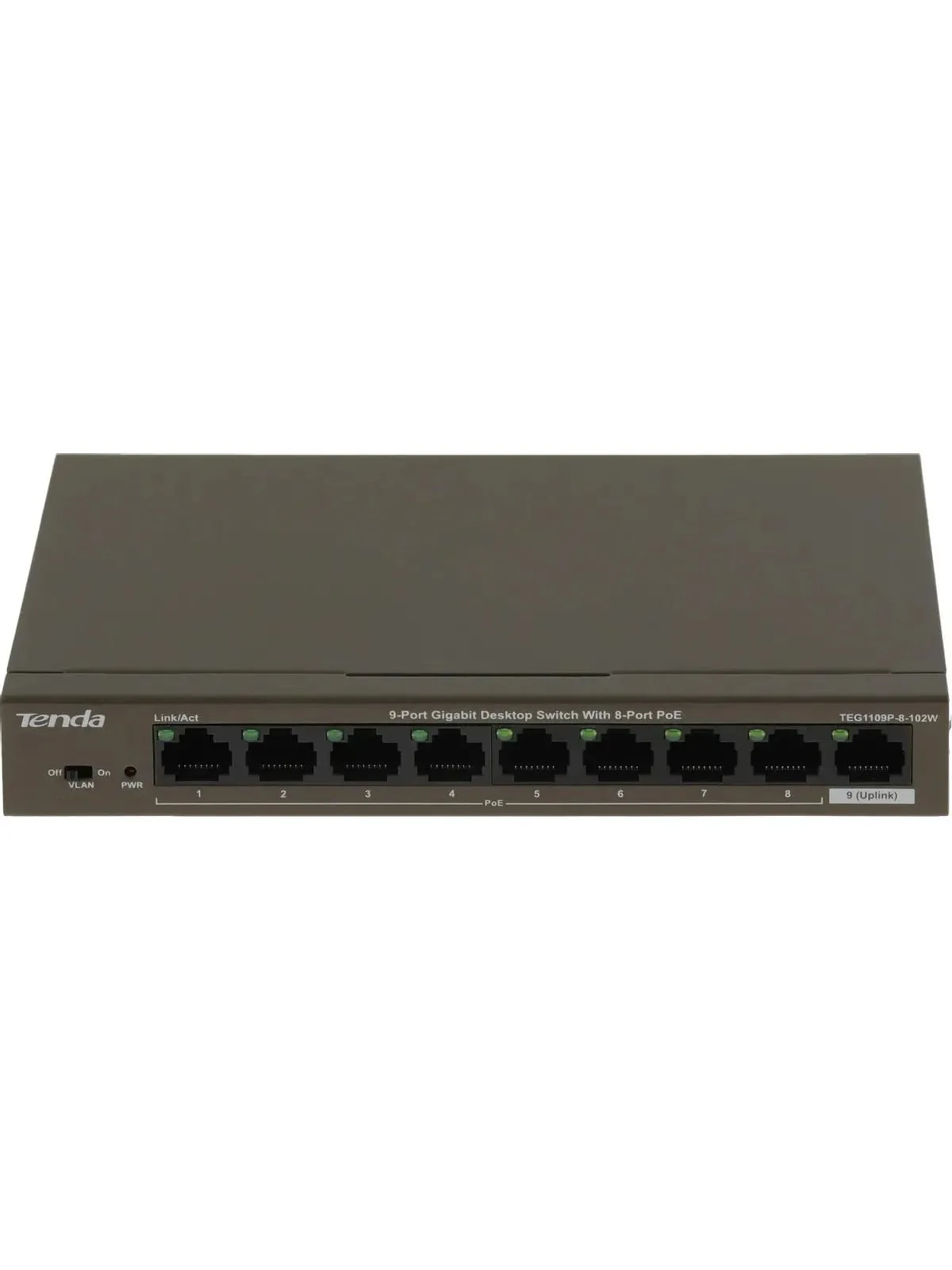 Коммутатор неуправляемый PoE IP-COM G1109P-8-102W 9 портов, 9x1 Гбит/с, PoE 8х92 Вт, настольный