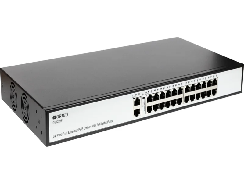 Коммутатор неуправляемый PoE ORIGO OS1226P/285W/A1A 24x100Base-TX PoE+, 2x1000Base-T, PoE-бюджет 285 Вт, корпус металл