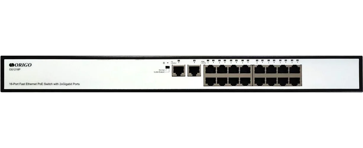 Коммутатор неуправляемый PoEORIGO OS1218P/190W/A1A 16x100Base-TX PoE+, 2x1000Base-T, PoE-бюджет 190 Вт, корпус металл