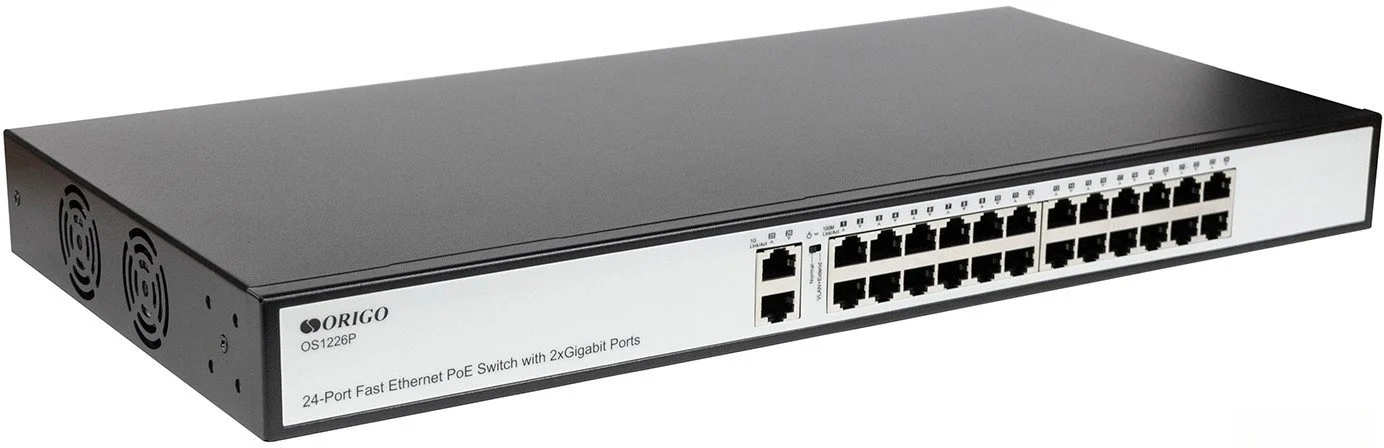 Коммутатор неуправляемый PoEORIGO OS1218P/190W/A1A 16x100Base-TX PoE+, 2x1000Base-T, PoE-бюджет 190 Вт, корпус металл