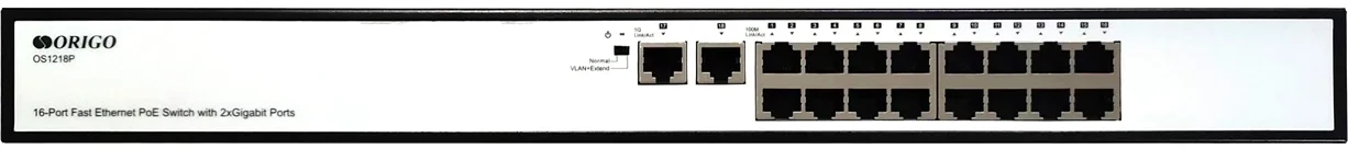 Коммутатор неуправляемый PoEORIGO OS1218P/190W/A1A 16x100Base-TX PoE+, 2x1000Base-T, PoE-бюджет 190 Вт, корпус металл