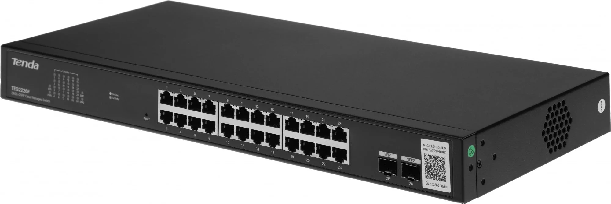 Коммутатор неуправляемый Tenda TEG1128P-24-250W PoE, 26x1 Гбит/с, PoE 24х30 Вт (до 230Вт), SFP 2х1 Гбит/с
