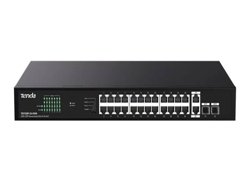 Коммутатор неуправляемый Tenda TEG1128P-24-250W PoE, 26x1 Гбит/с, PoE 24х30 Вт (до 230Вт), SFP 2х1 Гбит/с