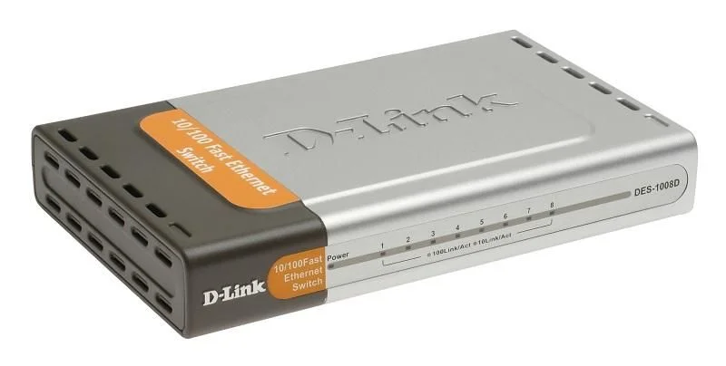 Коммутатор неуправляемый с 8 портами 10/100Base-TX D-Link DES-1008D/(K2A/K3A)RU/J1A/J2A/L2A/L2B