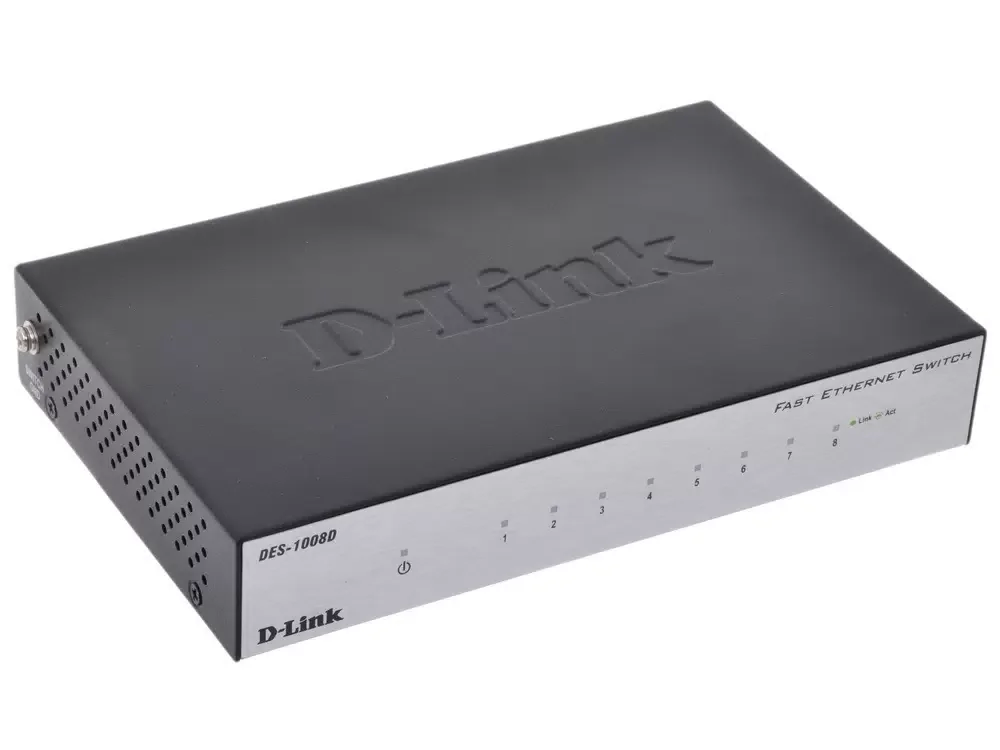 Коммутатор неуправляемый с 8 портами 10/100Base-TX D-Link DES-1008D/(K2A/K3A)RU/J1A/J2A/L2A/L2B