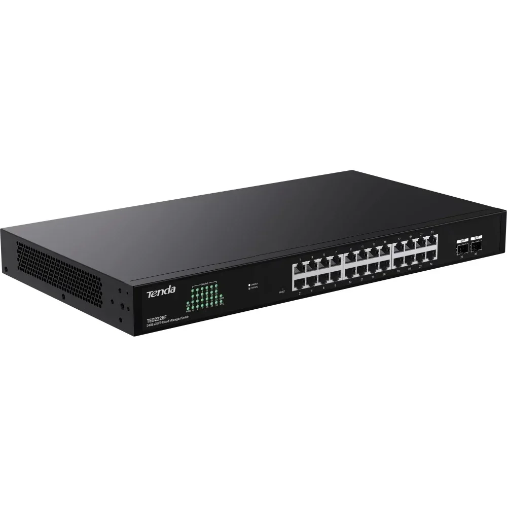 Коммутатор облачный управляемый Tenda TEG2226F, 24x1 Гбит/с, SFP 2x1 Гбит/с, установка в стойку, металлический корпус