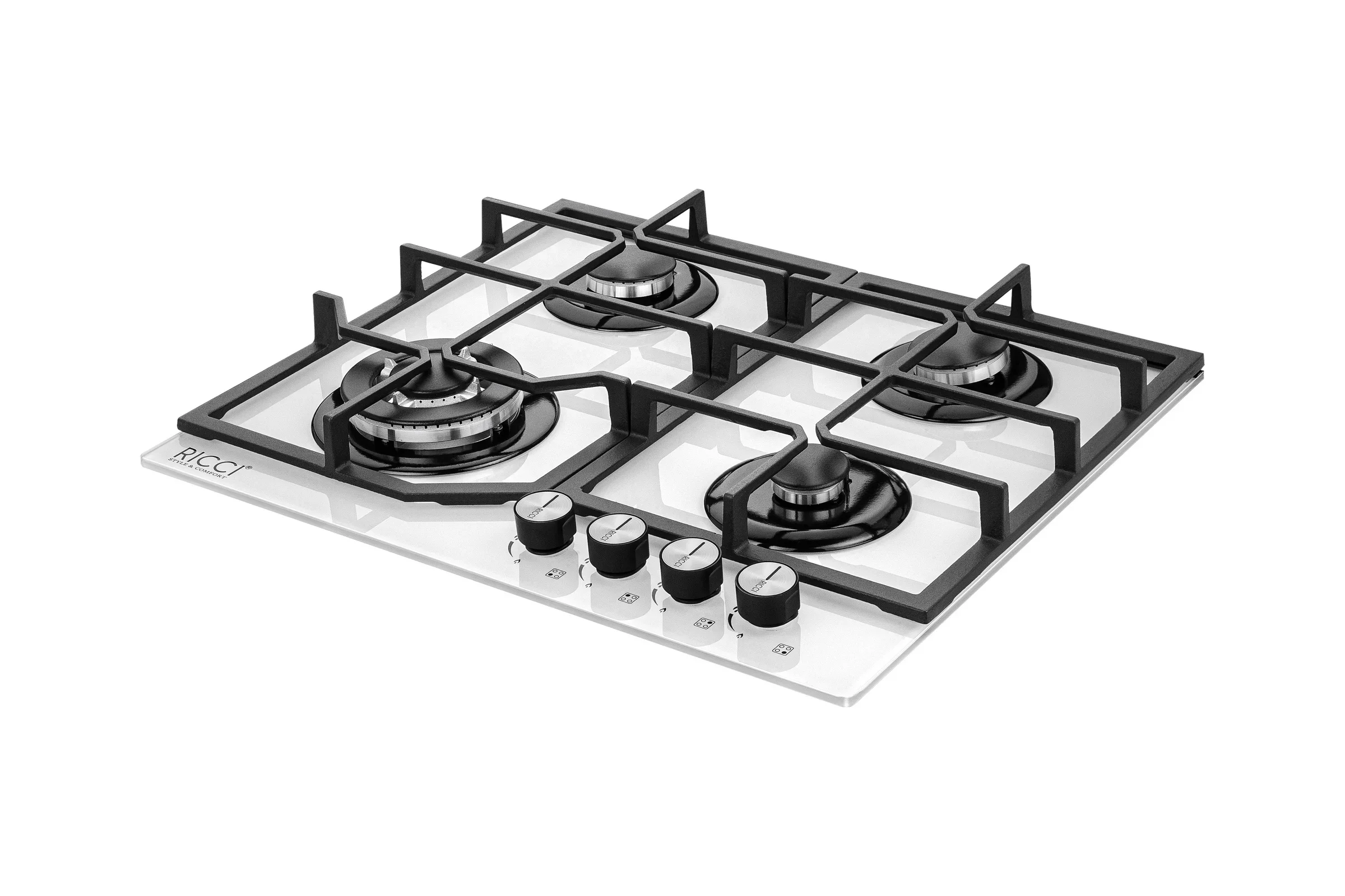 Варочная панель Kuppersberg FG 66 W газ, High-Tech, 59 см, автоматический электроподжиг, газ-контроль, форсунки под сжиженый газ, SABAF конфорки, чугу