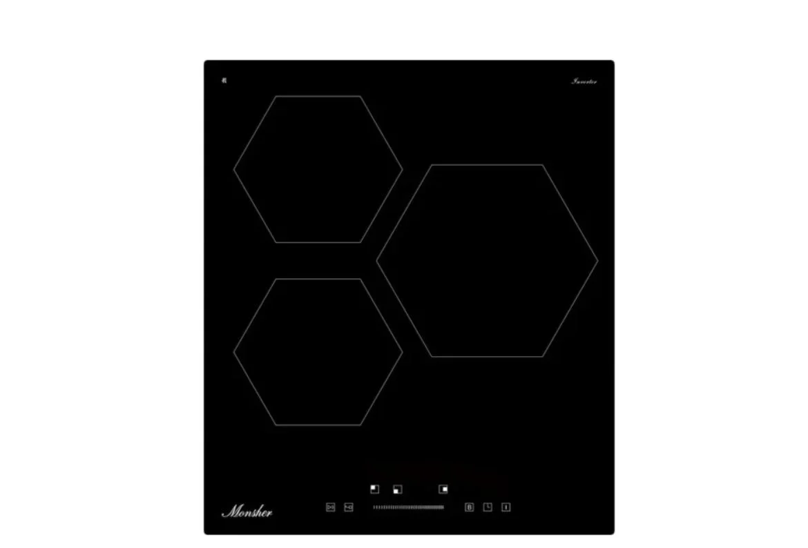 Варочная панель Monsher, High-Tech, Hi-Light, 45 см, 3 конфорки, 9 уровней мощности, сенсорное управление, автоматическое отключение, индикация остато
