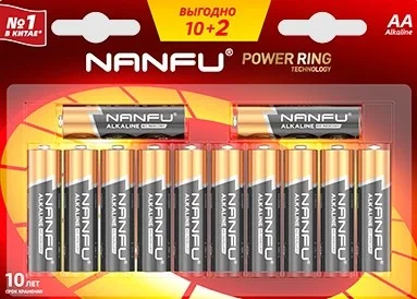 Батарейка, аккумулятор и зарядное устройство для него Nanfu AA, 10+2 шт. (LR6-12B)