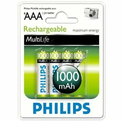 Батарейка, аккумулятор и зарядное устройство для него Philips MultiLife-NiMH, 4AA, 1000 мA/ч (R6B4RTU10/97)