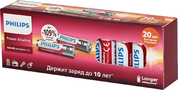 Батарейка, аккумулятор и зарядное устройство для него Philips Power Alkaline, щелочная, 16+16 AA, в пленке (LR6P32FV/97)