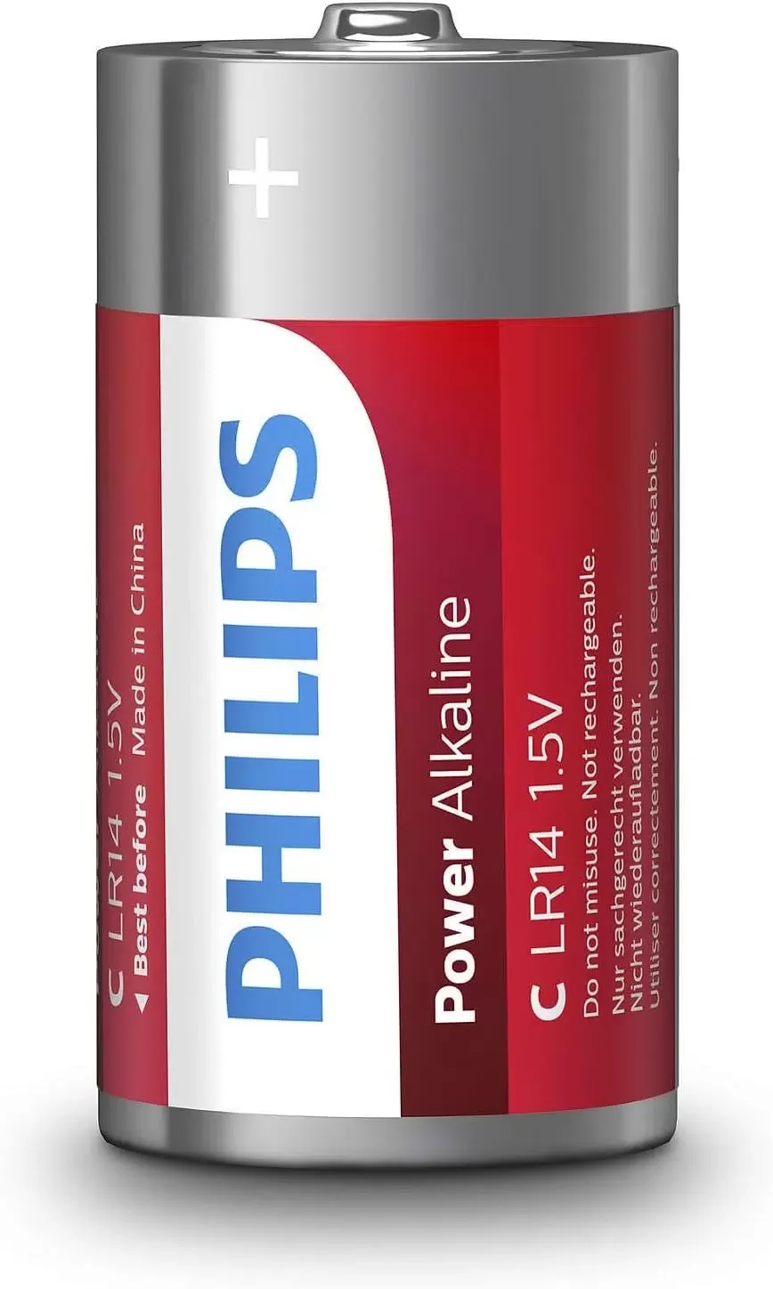 Батарейка, аккумулятор и зарядное устройство для него Philips Power Alkaline, щелочная, 2 C, в блистере (LR14P2B/97)
