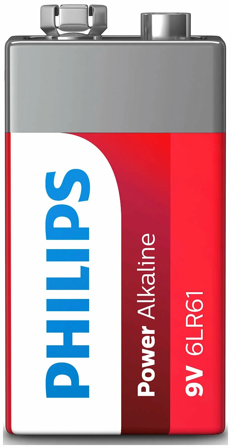 Батарейка, аккумулятор и зарядное устройство для него Philips Power Alkaline, щелочная, 9V, в блистере (6LR61P1B/97)