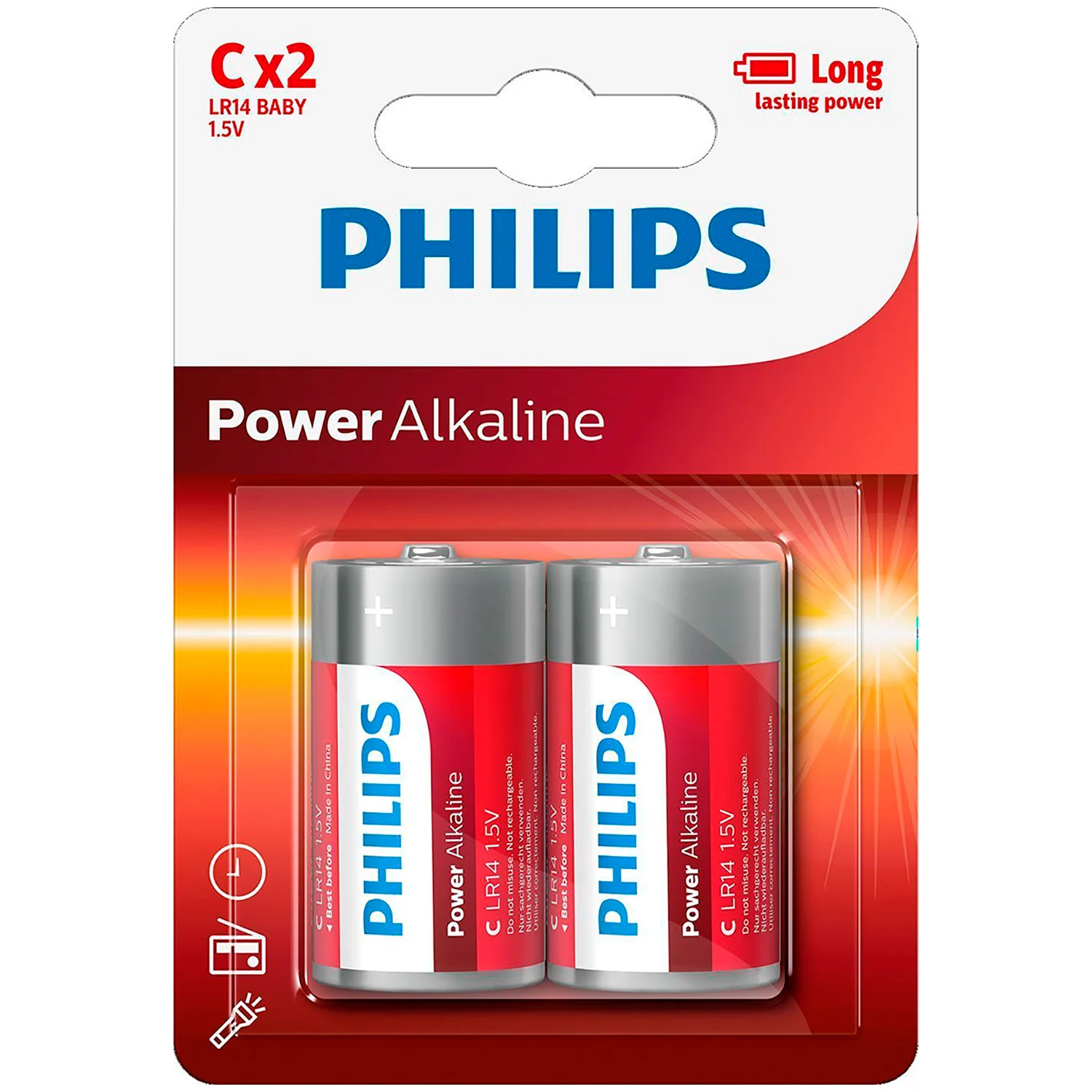 Батарейка, аккумулятор и зарядное устройство для него Philips Ultra Alkaline, щелочная, 2C, в блистере (LR14E2B/97)
