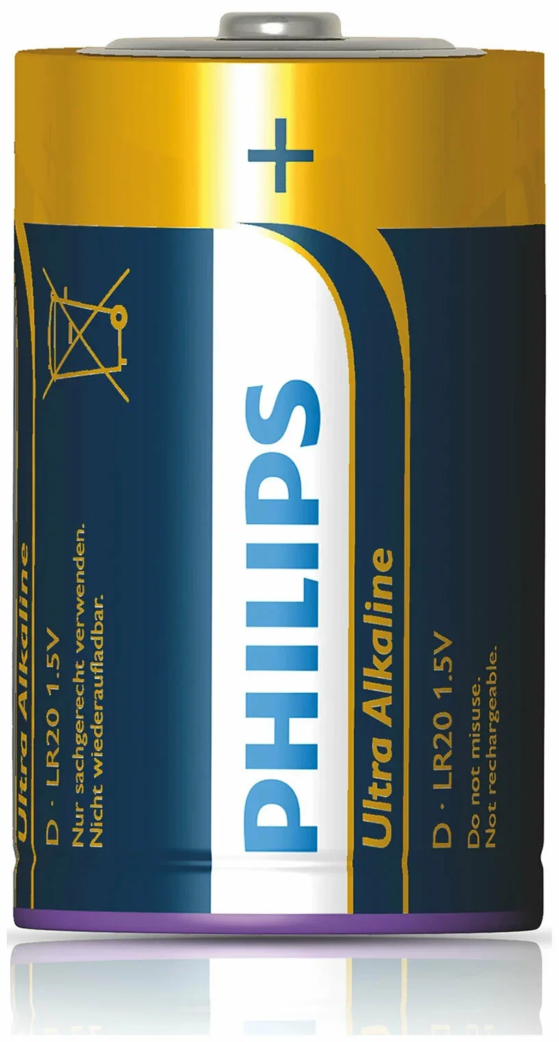 Батарейка, аккумулятор и зарядное устройство для него Philips Ultra Alkaline, щелочная, 2D, в блистере (LR20E2B/97)