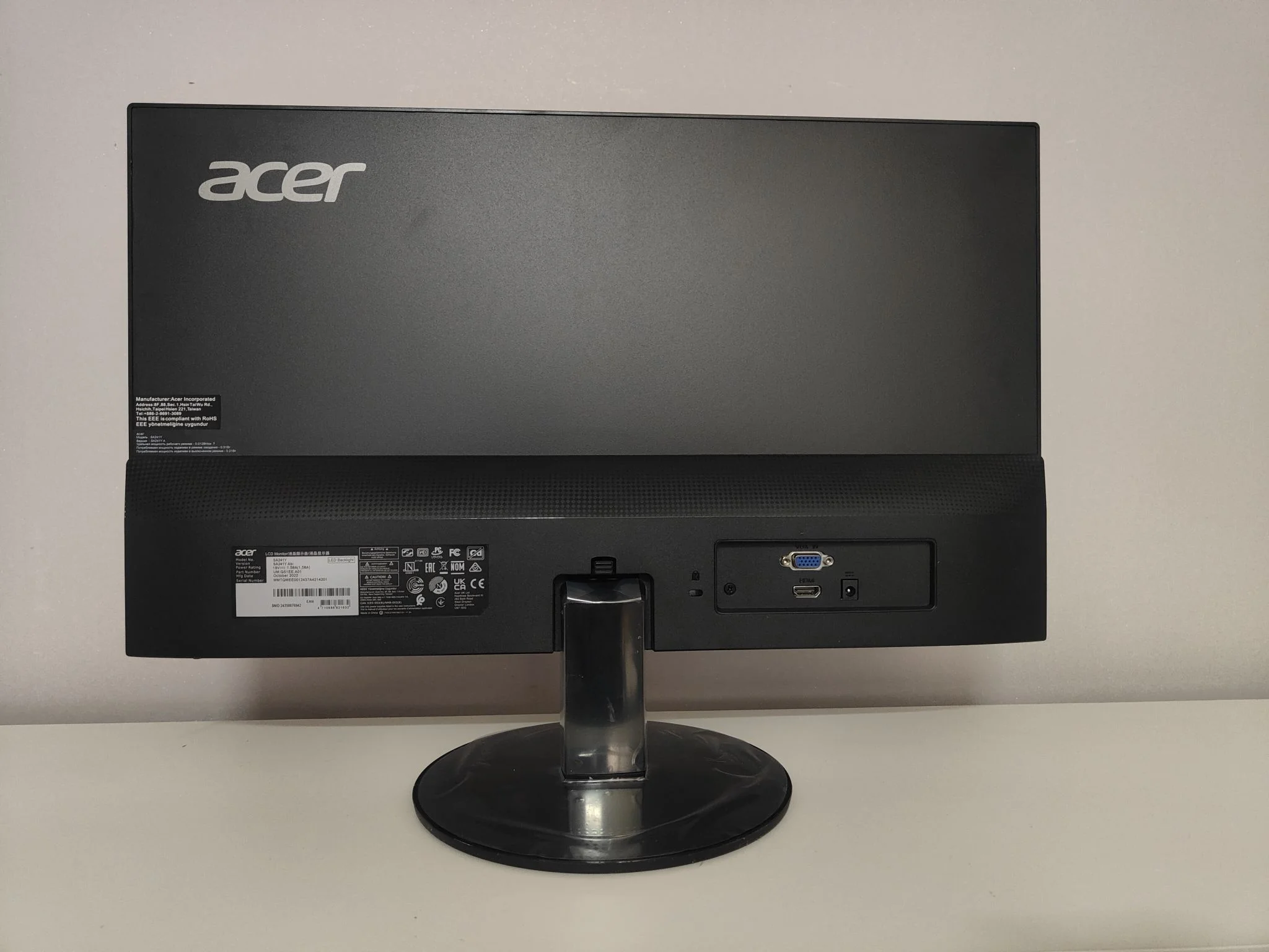 Монитор 23.8" Acer SA241YAbi VA 1920x1080, 75 Гц, 1 мс, 16:9, 250 кд/м2, 1xHDMI, 1xVGA, черный