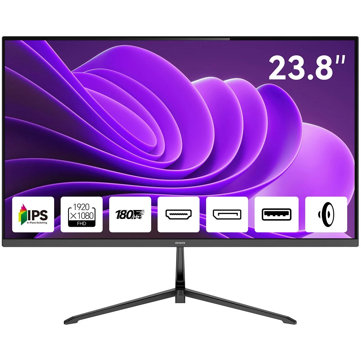Монитор 23.8" Aiwa MD2410 IPS 1920x1080, 180 Гц, 1 мс, 16:9, 300 кд/м², 2xHDMI 2.0, DP, 3.5 Jack, динамики (2x2 Вт), HDR10, FreeSync, G-Sync Compatibl
