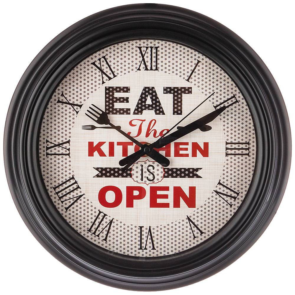 ЧАСЫ НАСТЕННЫЕ КВАРЦЕВЫЕ "CHEF KITCHEN"  ДИАМЕТР=31 СМ. ДИАМЕТР ЦИФЕРБЛАТА=22,5 СМ. ЦВЕТ:ЧЕРНЫЙ (КОР
