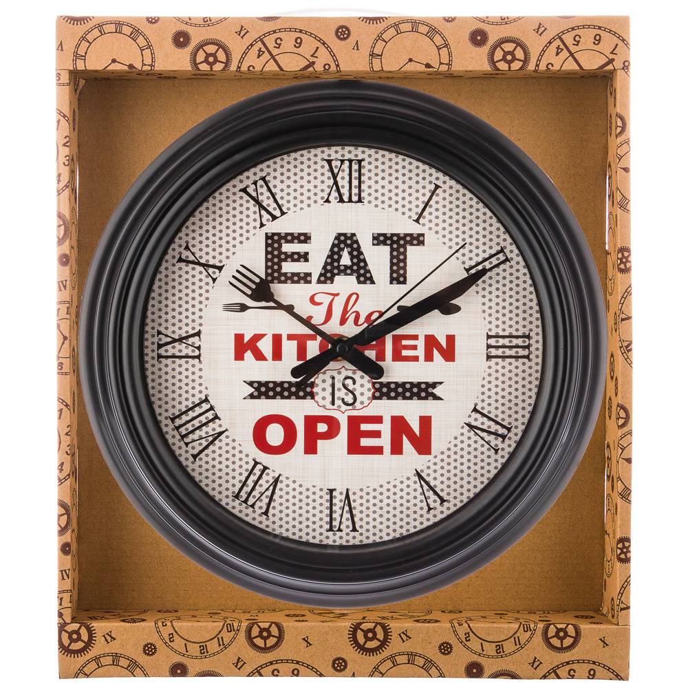 ЧАСЫ НАСТЕННЫЕ КВАРЦЕВЫЕ "CHEF KITCHEN" ДИАМЕТР=31 СМ. ДИАМЕТР ЦИФЕРБЛАТА=22,5 СМ. ЦВЕТ:ЧЕРНЫЙ (КОР