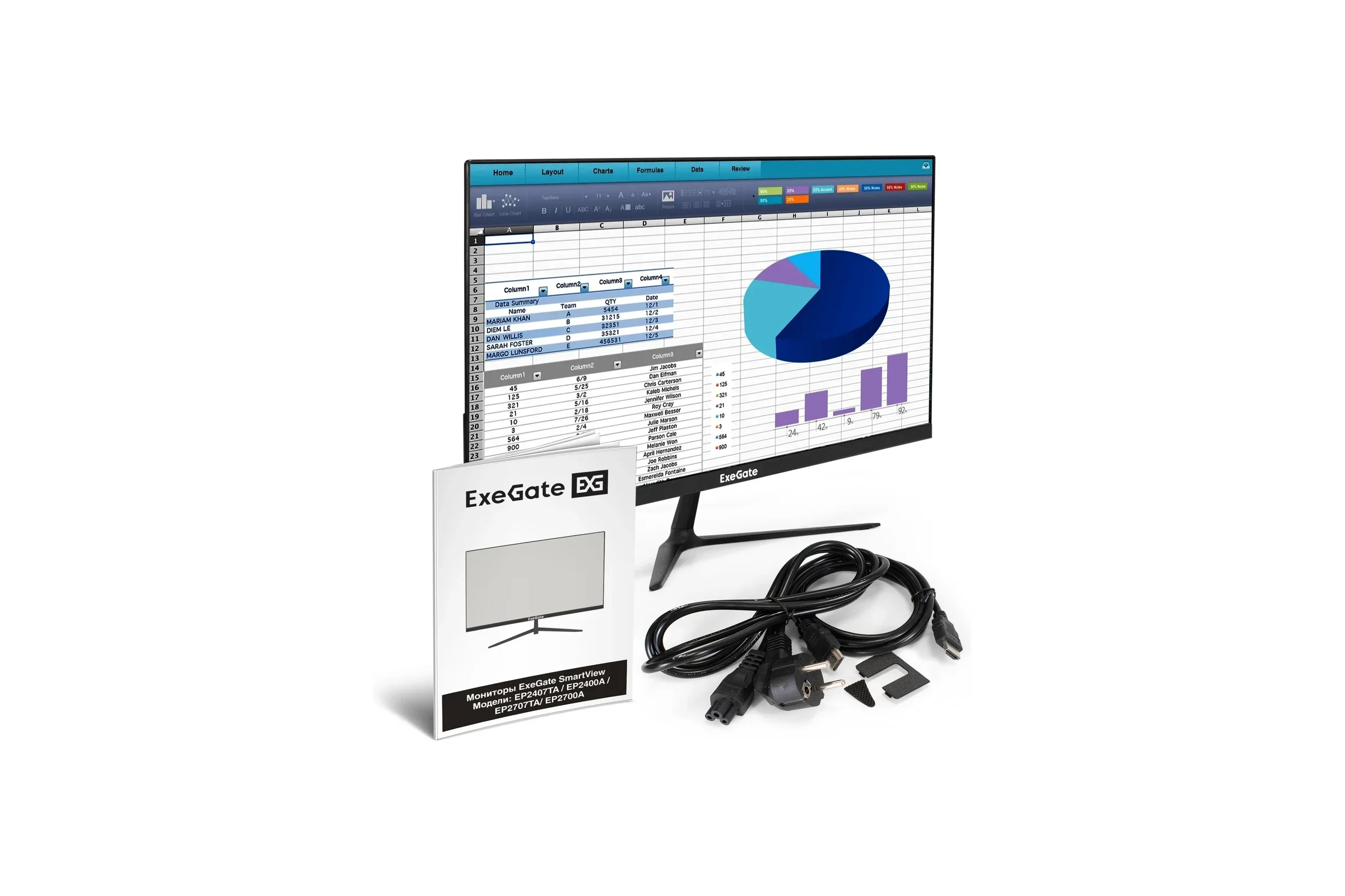 Монитор 23.8" ExeGate SmartView EP2407TA IPS 1920x1080, 75 Гц, 5 мс, 16:9, 250 кд/м2, 1xHDMI, 1xDP, 1xVGA, 1x3.5 мм, черный