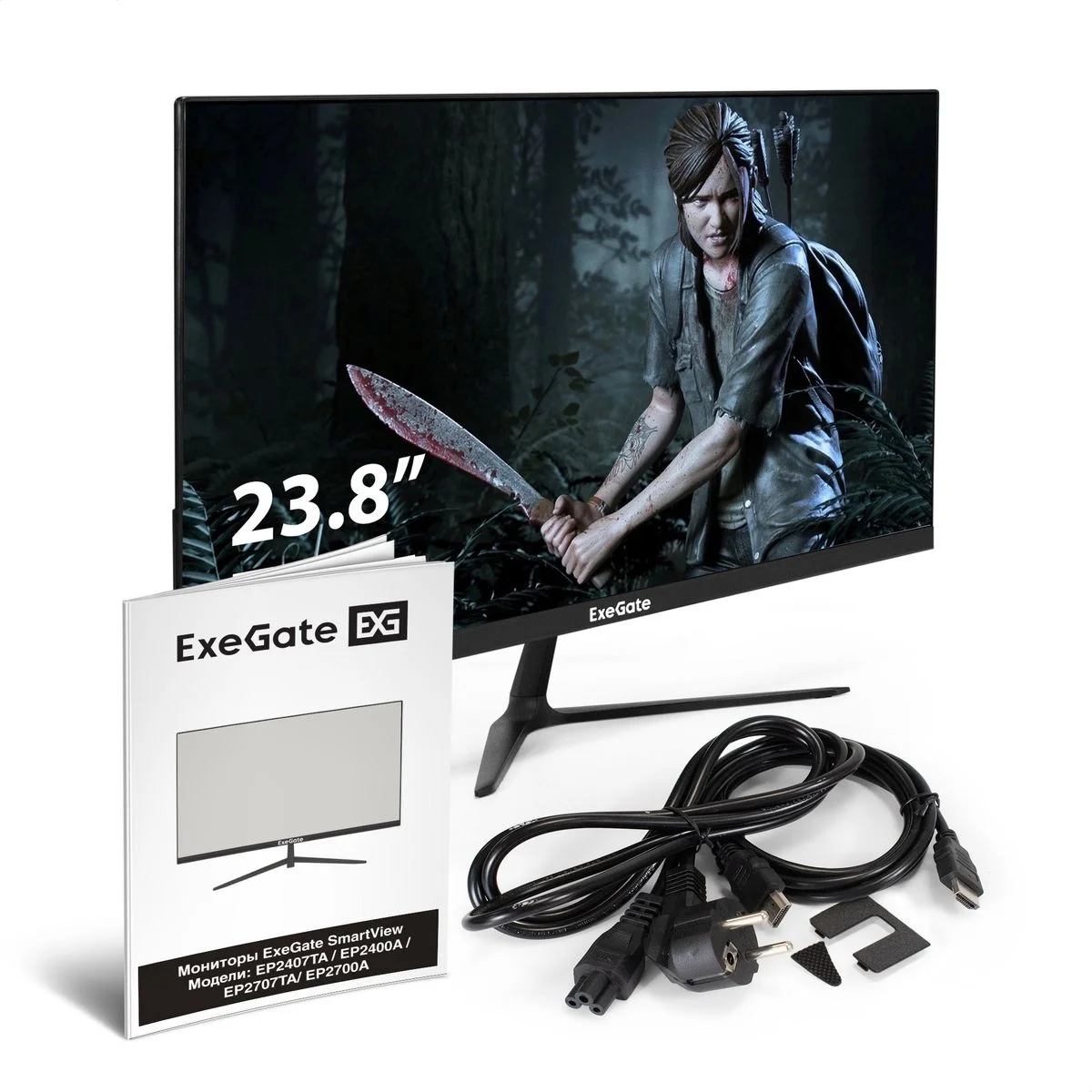 Монитор 23.8" ExeGate SmartView EP2407TA IPS 1920x1080, 75 Гц, 5 мс, 16:9, 250 кд/м2, 1xHDMI, 1xDP, 1xVGA, 1x3.5 мм, черный