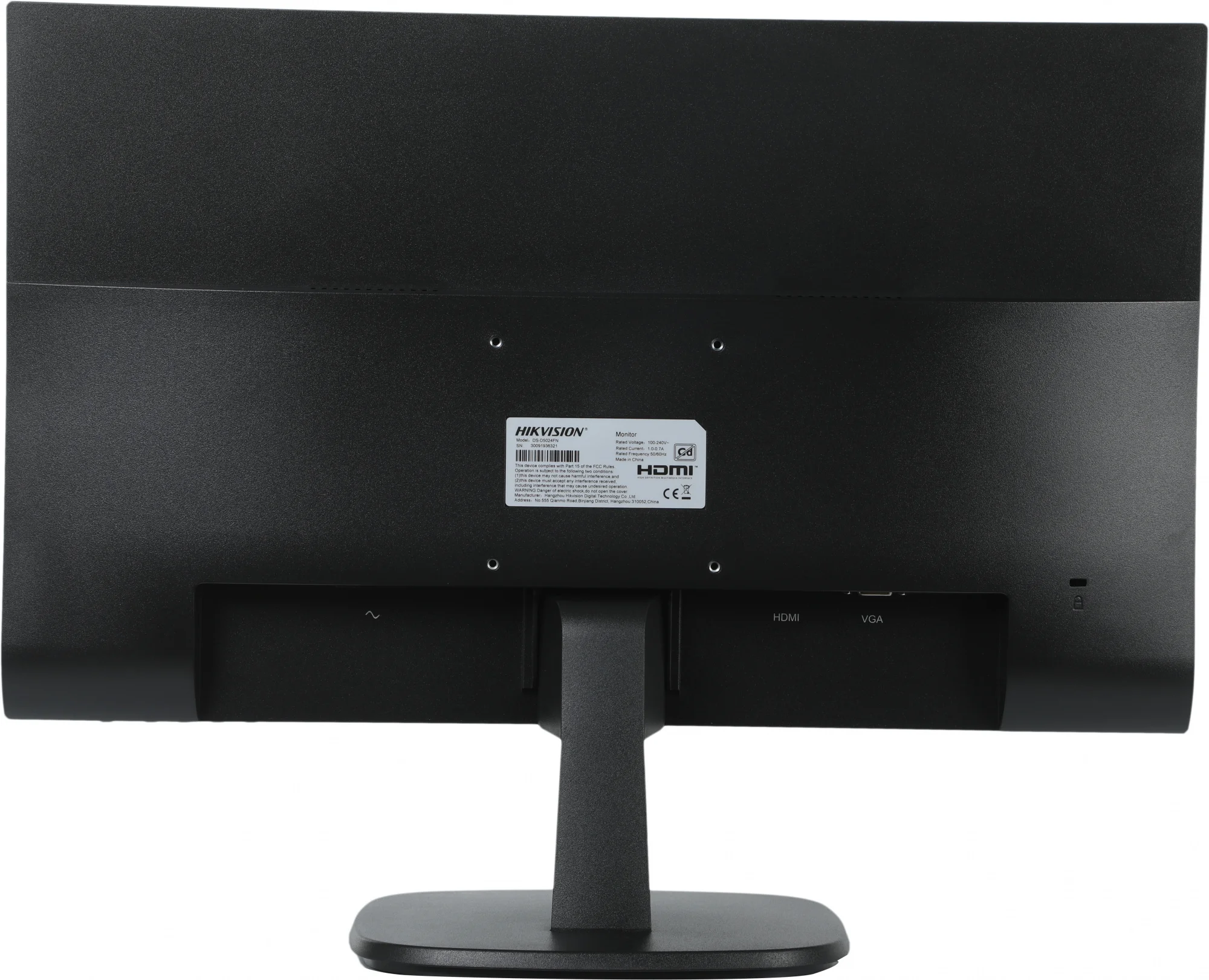 Монитор 23.8" Hikvision DS-D5024F2-AV2 VA 1920x1080, 100 Гц, 7 мс, 16:9, 250 кд/м², VGA, HDMI 1.4, 3.5 Jack, черный