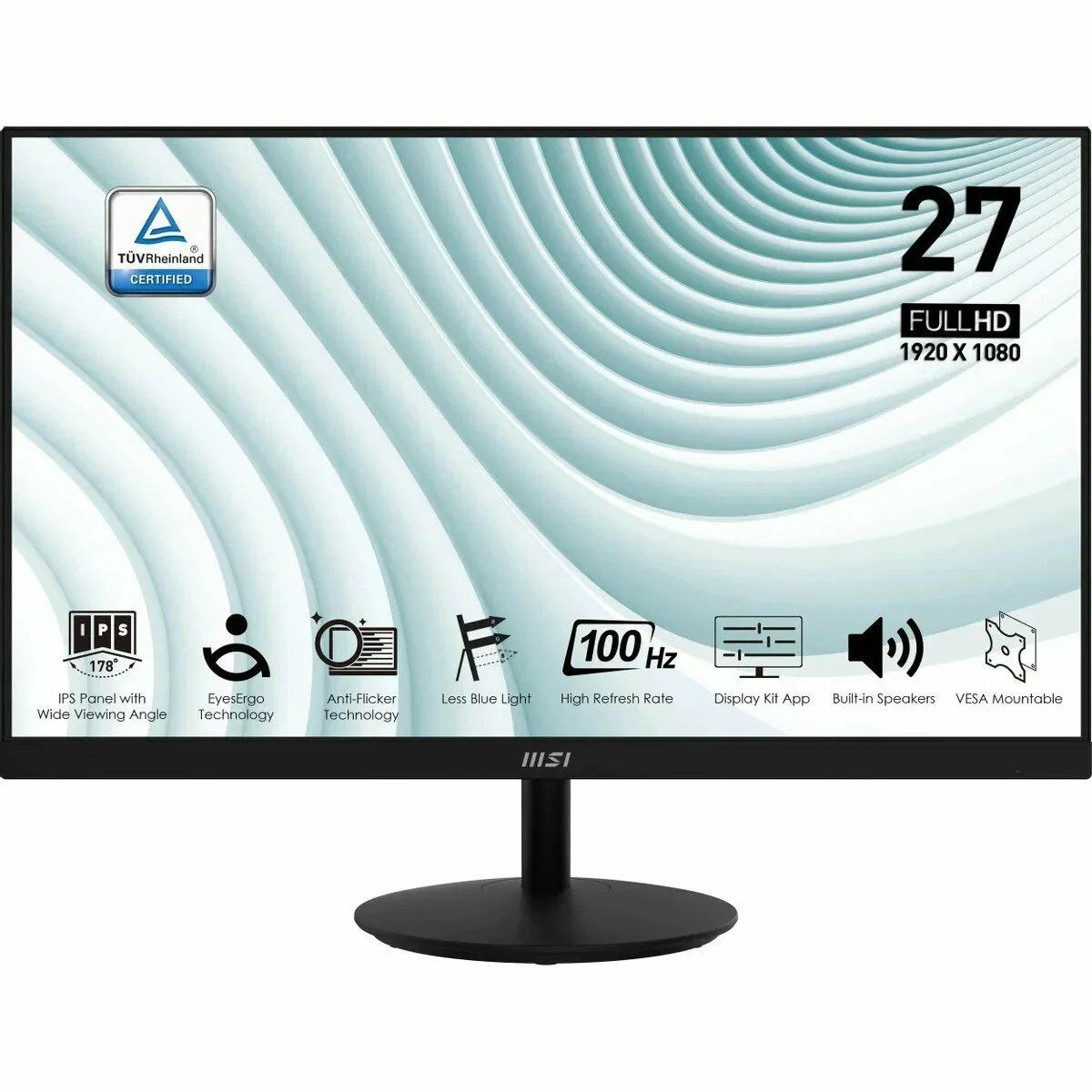 Монитор 23.8" MSI PRO MP242A E2 IPS 1920x1080, 120 Гц, 4 мс (1 мс MPRT), 16:9, 300 кд/м², VGA, HDMI 1.4, DP 1.2, 3.5 Jack, динамики (2x2 Вт), HDR10, ч