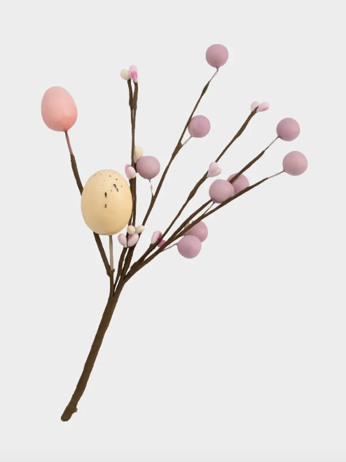 Ветка декоративная, 20 см, пенопласт/бумага, Ветка с зелеными яйцами, Interior Easter