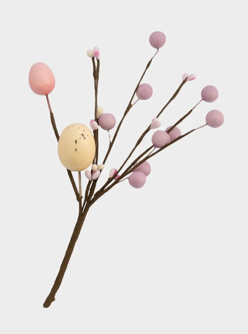 Ветка декоративная, 20 см, пенопласт/бумага, Ветка с цветными яйцами, Interior Easter