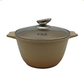 OMS Кастрюля с крышкой стеклянной 20х9 см (2,5 л) с АПП, цвет крем.,арт.15022-IND-20-CRM
