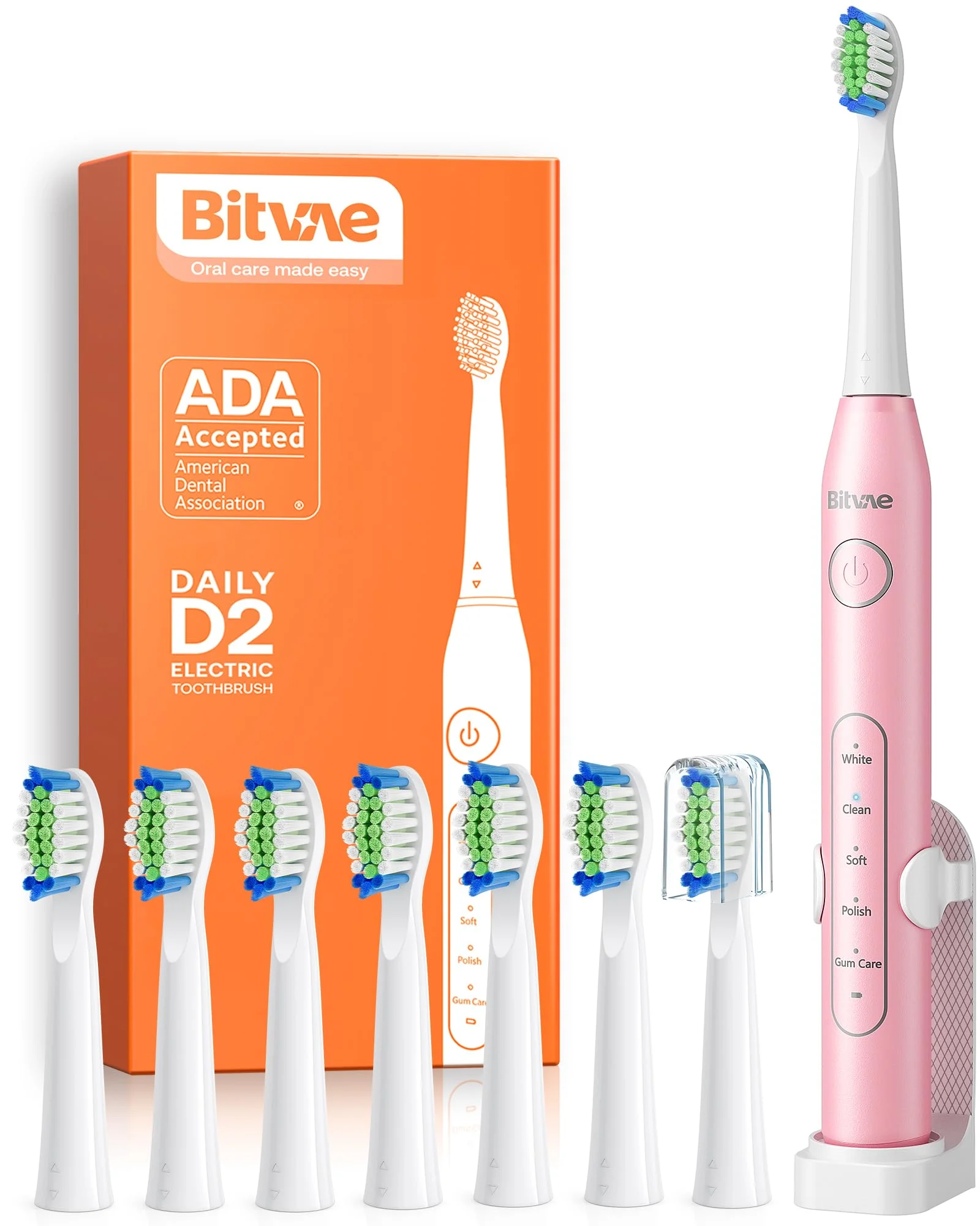 Электрическая зубная щетка Bitvae D2 Daily Toothbrush (2 подставки + 8 насадок + 2 колпачка для насадок) (D2+D2 Bundle B+W) GLOBAL 1x б