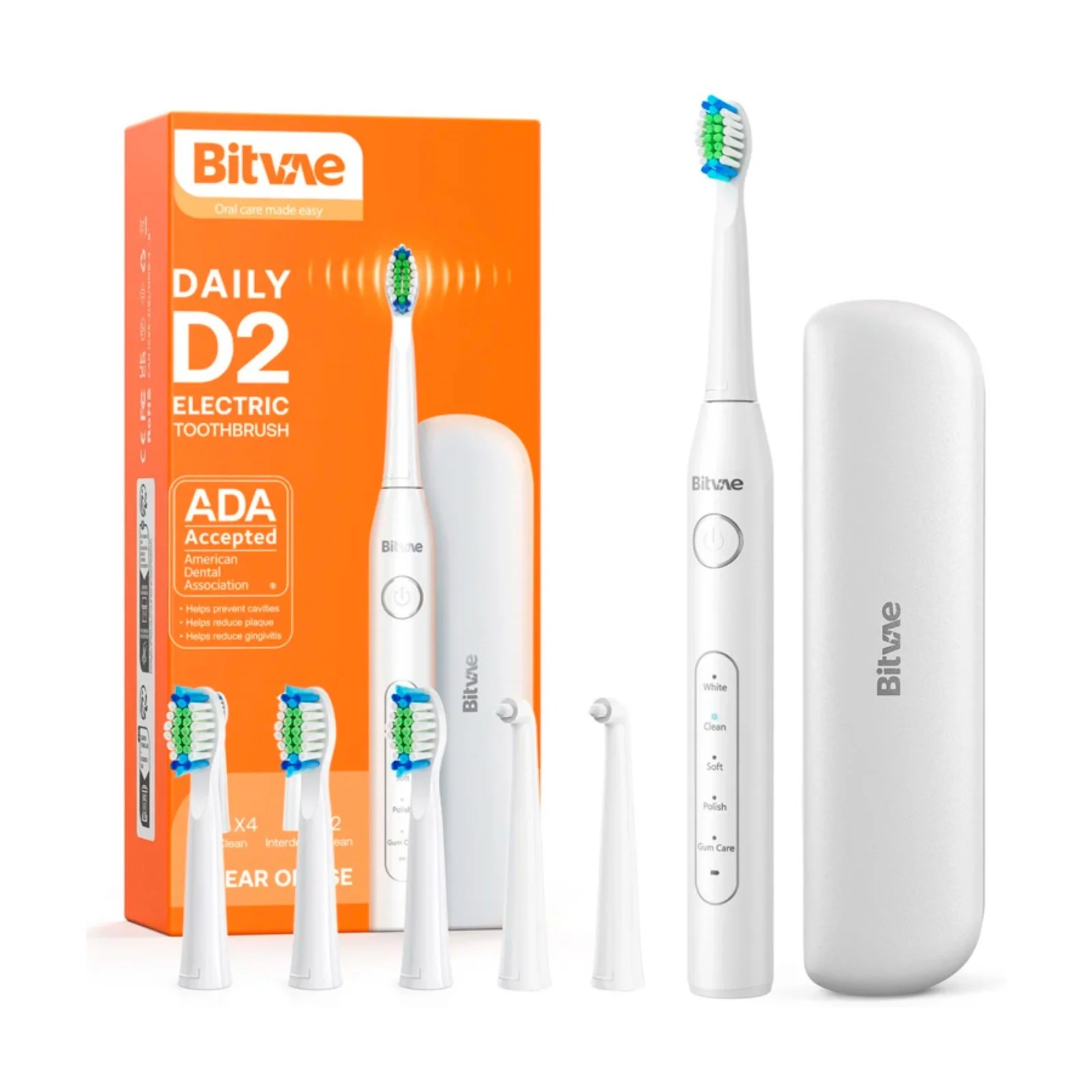 Электрическая зубная щетка Bitvae D2 Daily Toothbrush (2 подставки + 8 насадок + 2 колпачка для насадок) (D2+D2 Bundle B+W) GLOBAL 1x б