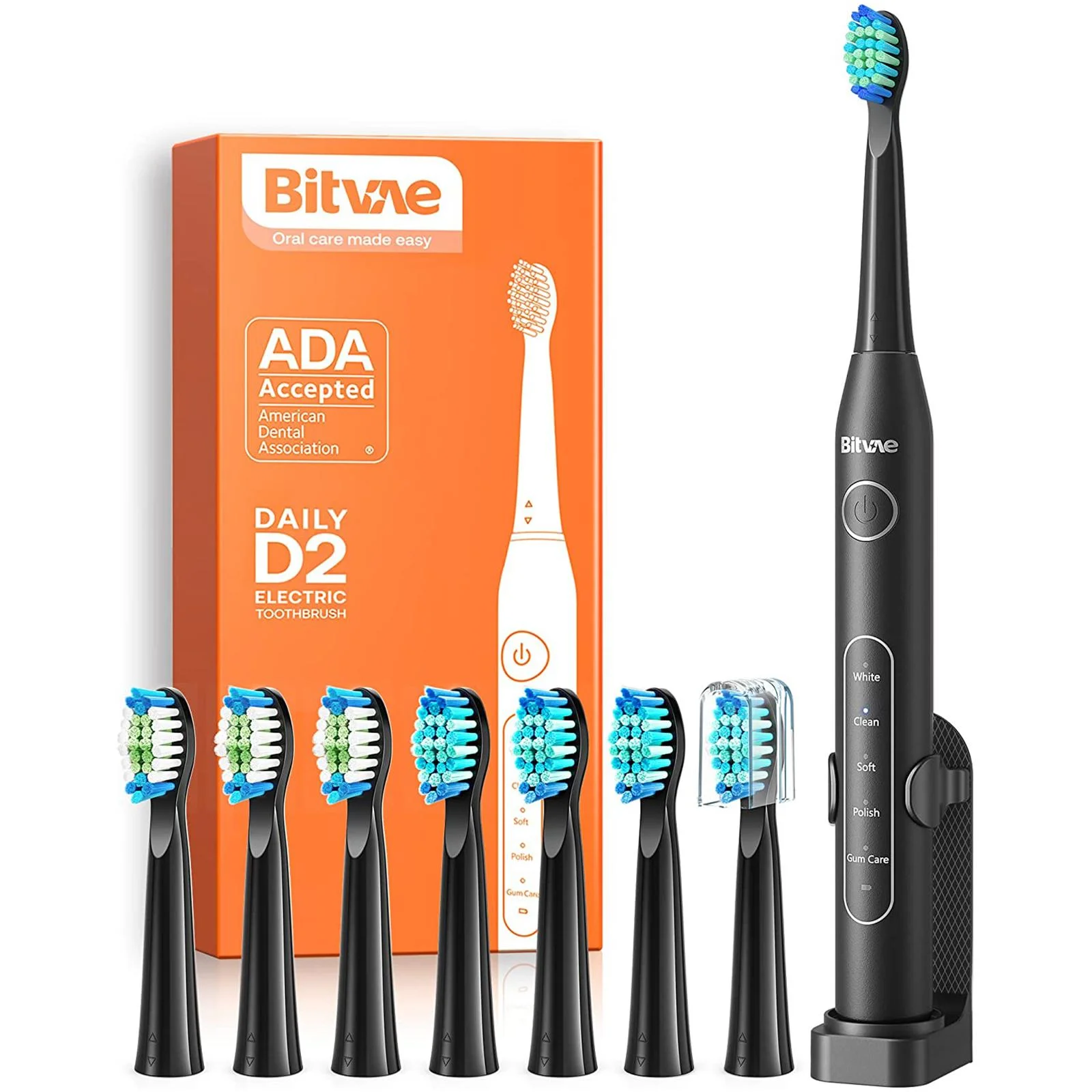 Электрическая зубная щетка Bitvae D2 Daily Toothbrush (2 подставки + 8 насадок + 2 колпачка для насадок) (D2+D2 Bundle B+W) GLOBAL 1x б
