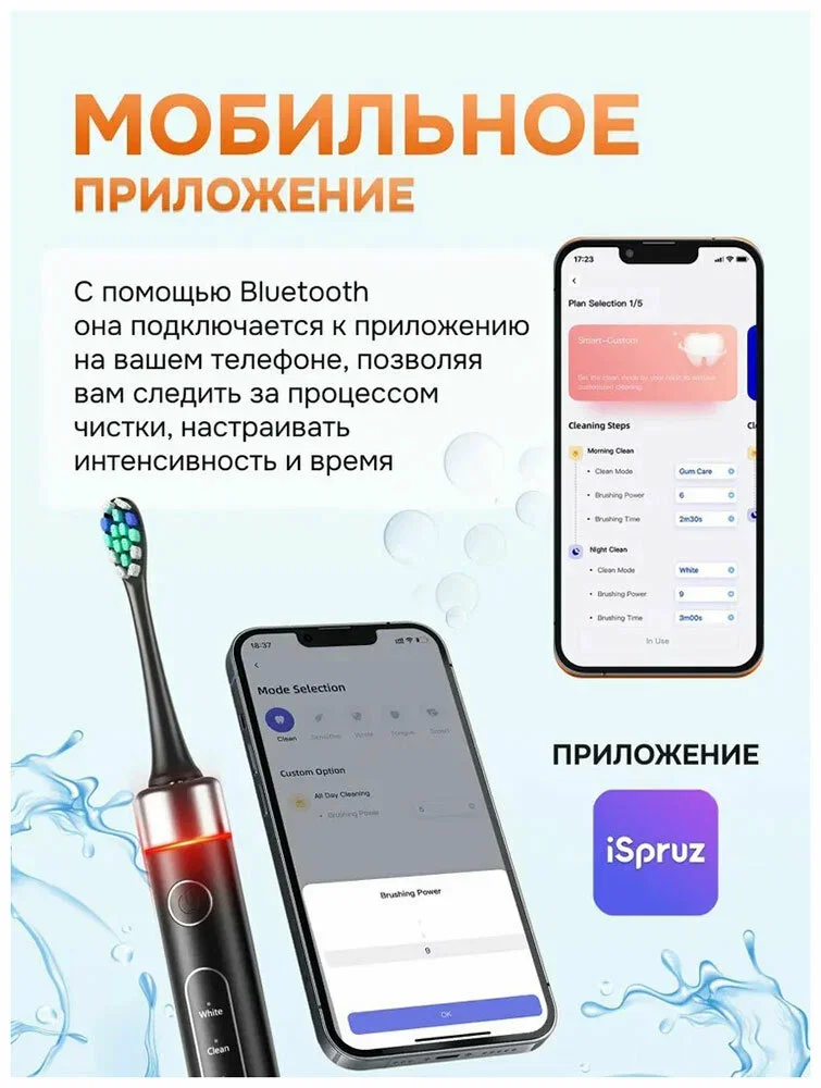 Электрическая зубная щетка Bitvae S2 Toothbrush с поддержкой приложения для смартфонов, S2 GLOBAL, черная