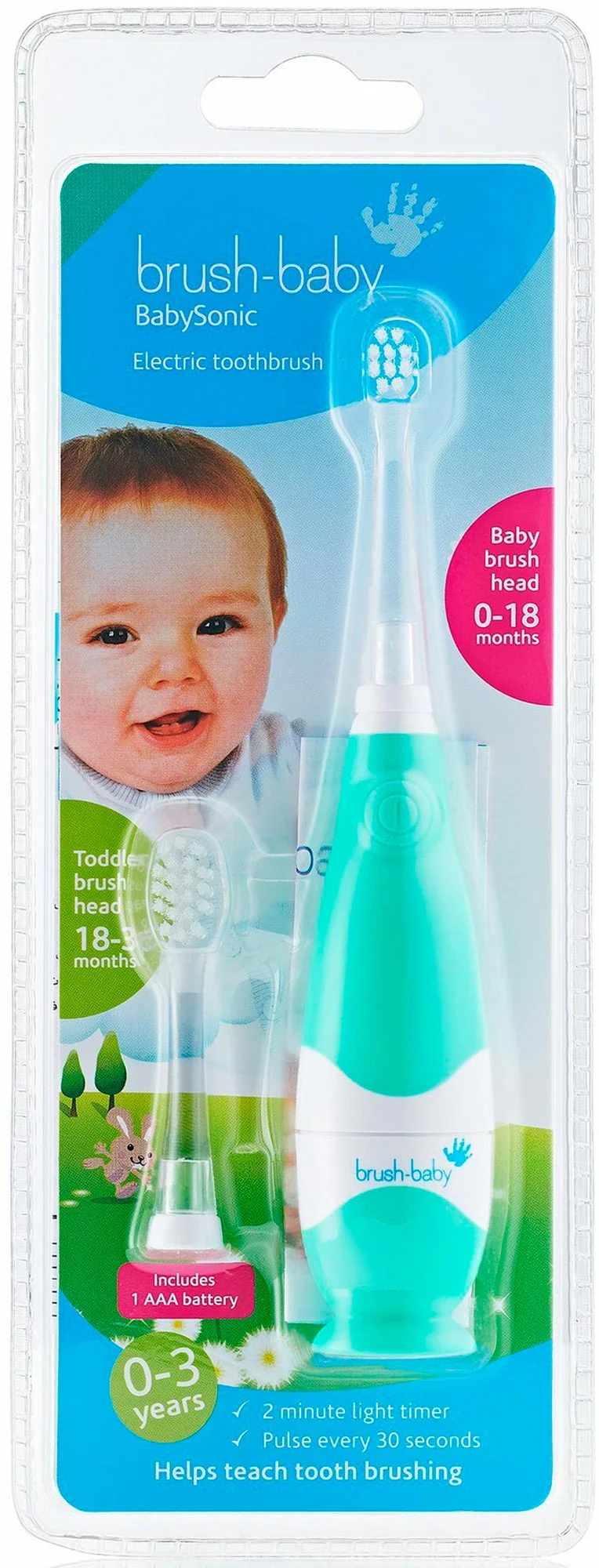 Электрическая зубная щетка Brush-Baby BabySonic, 0-3 года, бирюзовая