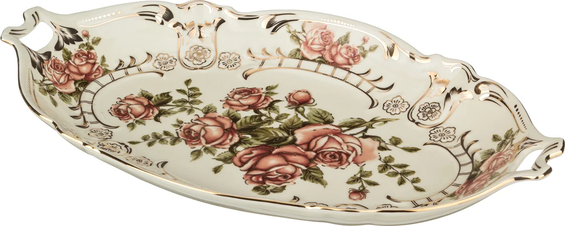 БЛЮДО ОВАЛЬНОЕ "КОРЕЙСКАЯ РОЗА" 31,5*25,5 СМ. ВЫСОТА=3 СМ. (КОР=18ШТ.)