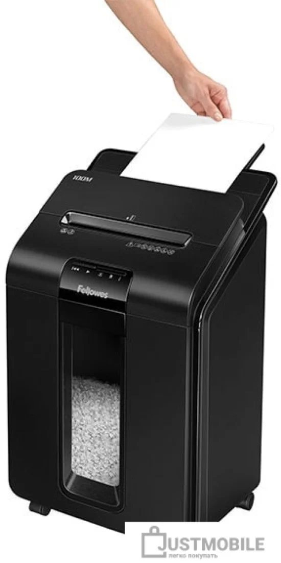 Fellowes® Шредер AutoMax® 100M (автоподача 100 листов), минирезка DIN P-4, 4х10 мм, 23 лтр., автореверc.