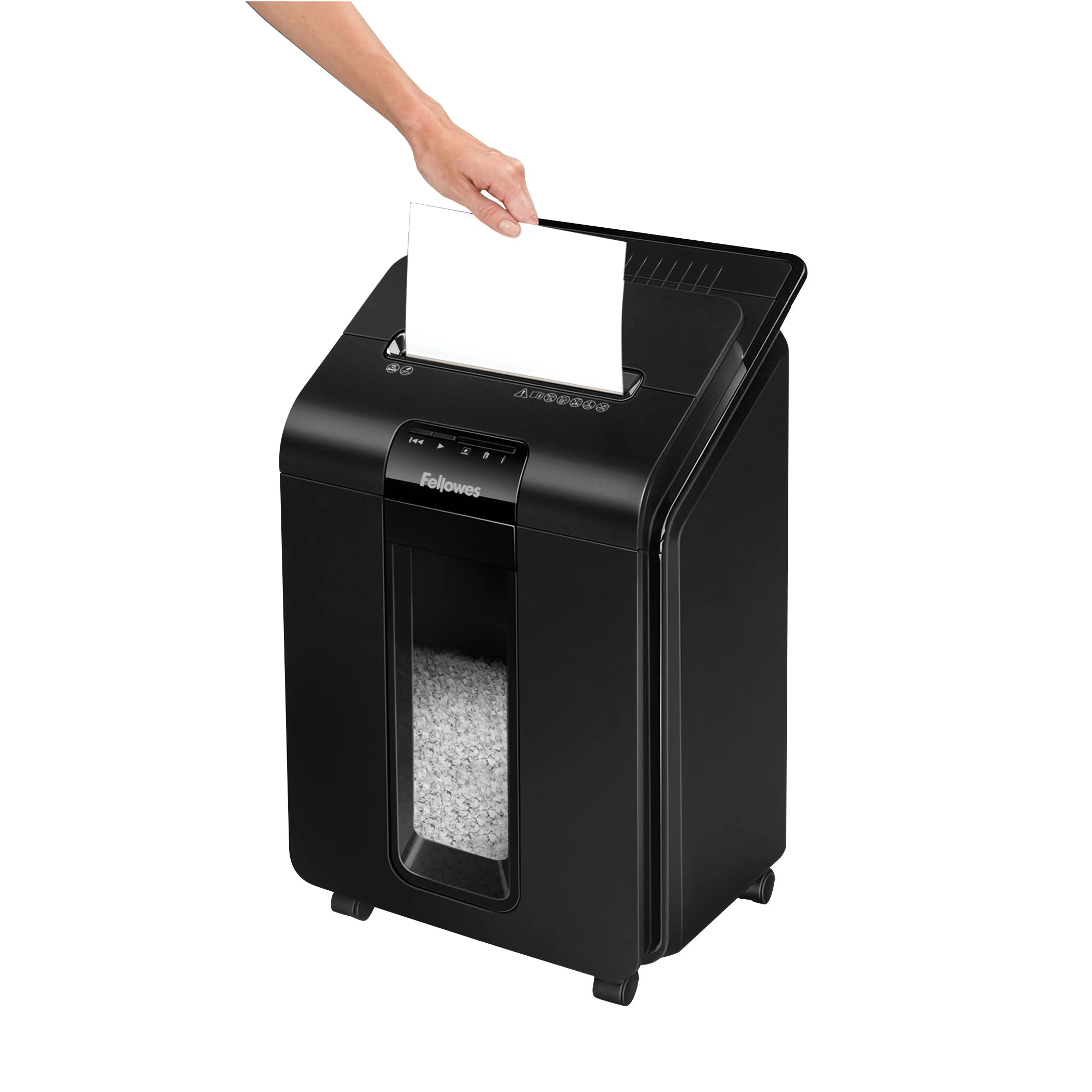 Fellowes® Шредер AutoMax® 100M (автоподача 100 листов), минирезка DIN P-4, 4х10 мм, 23 лтр., автореверc.