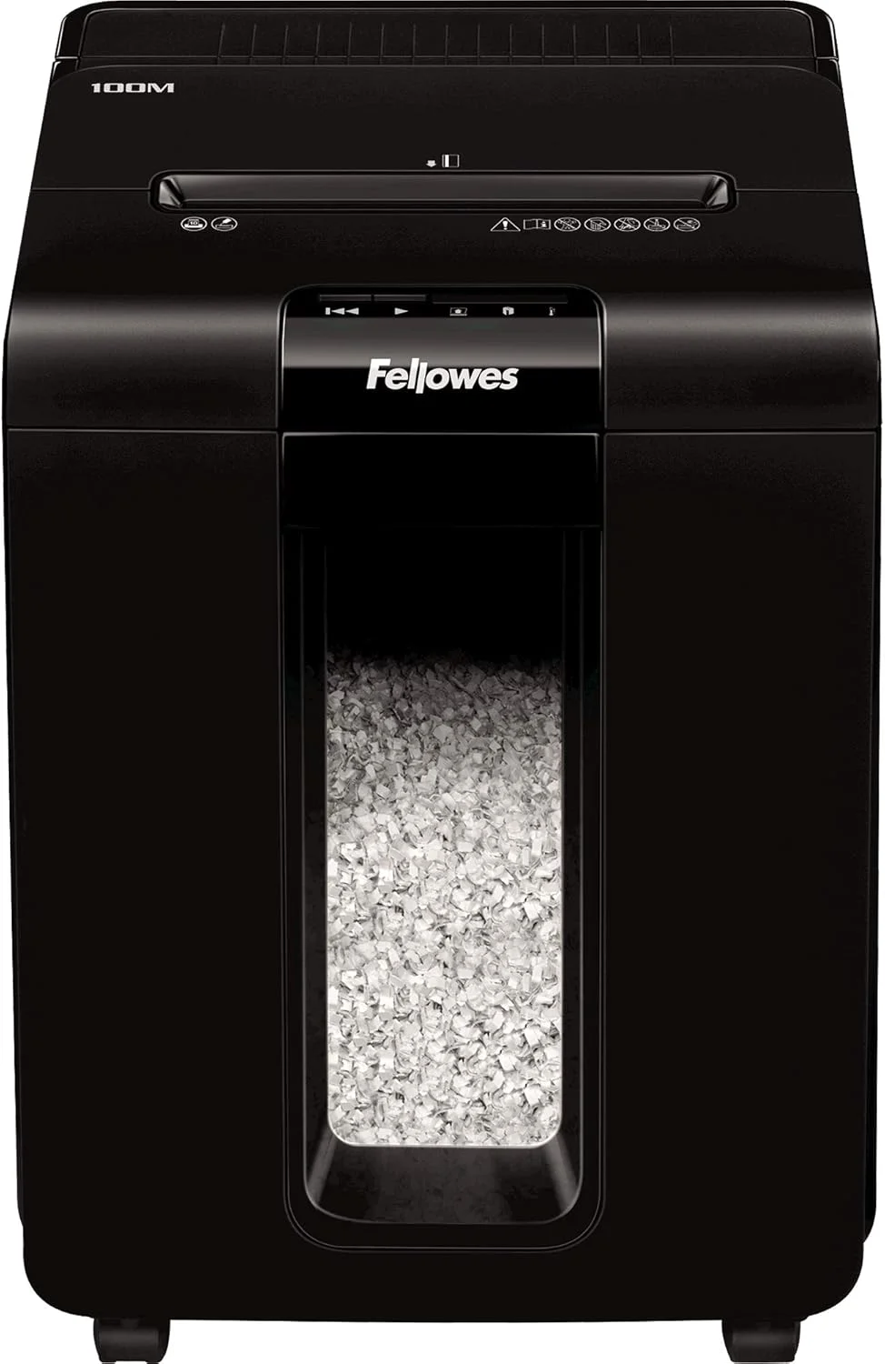 Fellowes® Шредер AutoMax® 100M (автоподача 100 листов), минирезка DIN P-4, 4х10 мм, 23 лтр., автореверc.