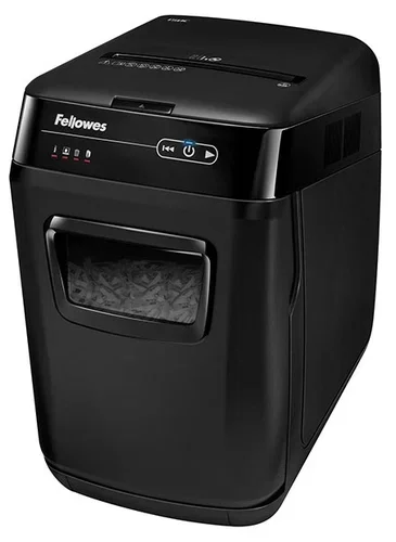 Fellowes® Шредер AutoMax® 150C (автоподача 150 листов) , 32 литр, DIN P-4, 4х38мм, , автореверс, скобы/скрепки/карты/CD