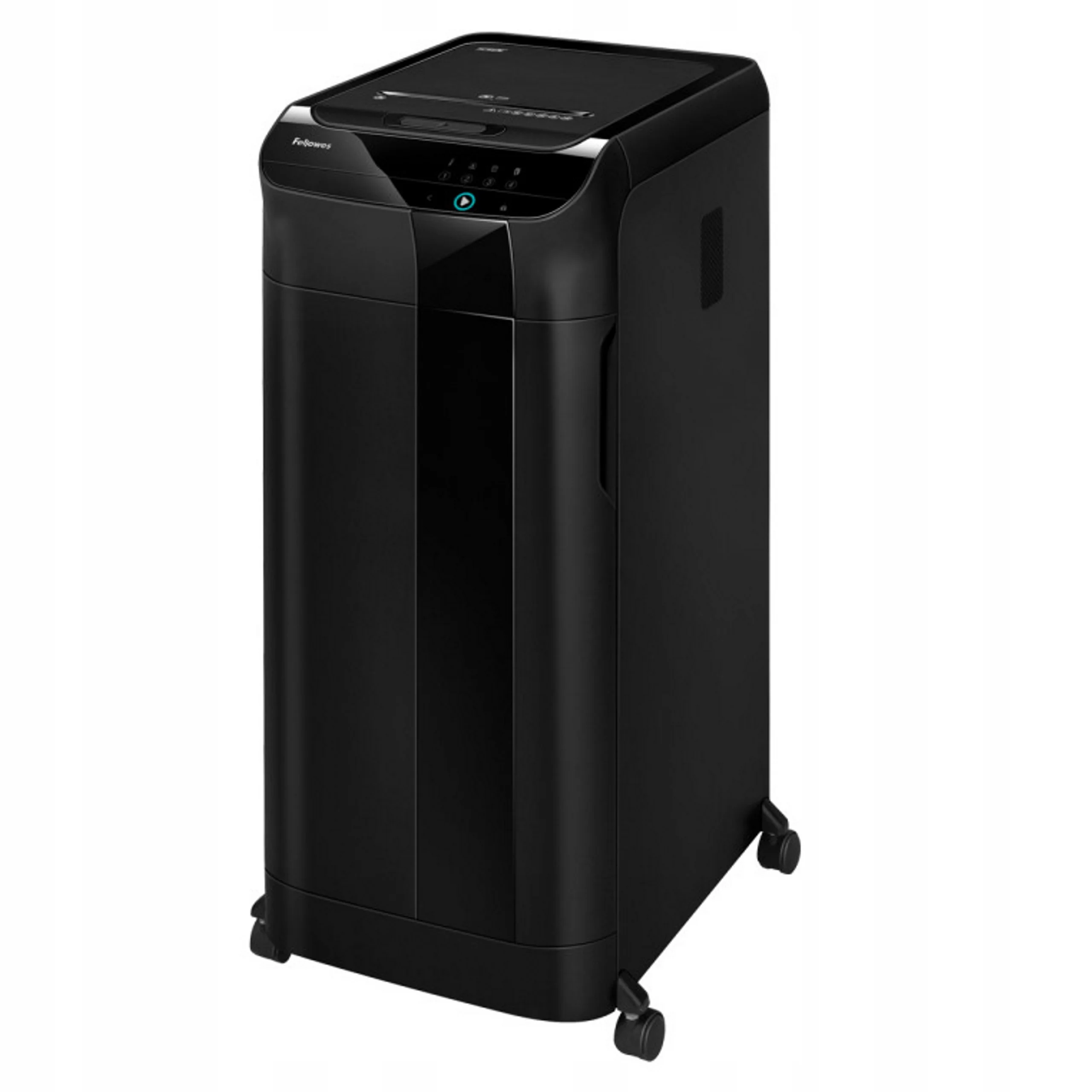 Fellowes® Шредер AutoMax® 450C автоподача, DIN P-4, 4х38мм, 450 лстов., 68 лтр., Smart Lock, скрепки, скобы, карты, CD.