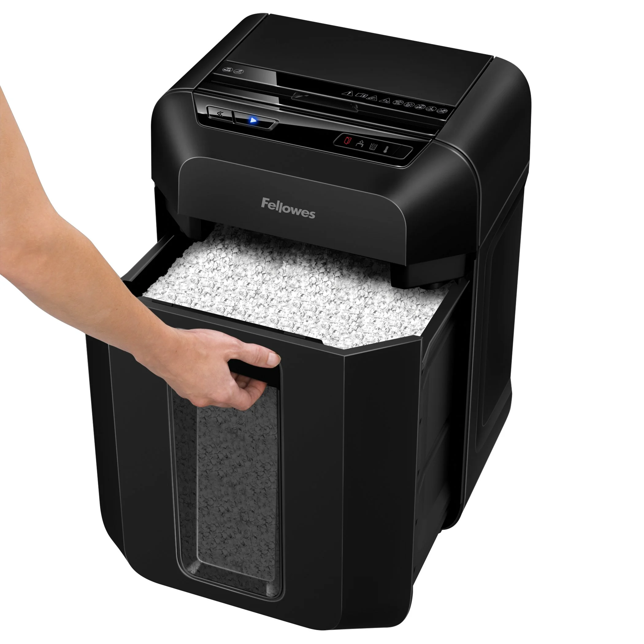 Fellowes® Шредер AutoMax® 80M (автоподача 80 листов), минирезка DIN P-4, 4х12 мм, 17 лтр., автореверc.