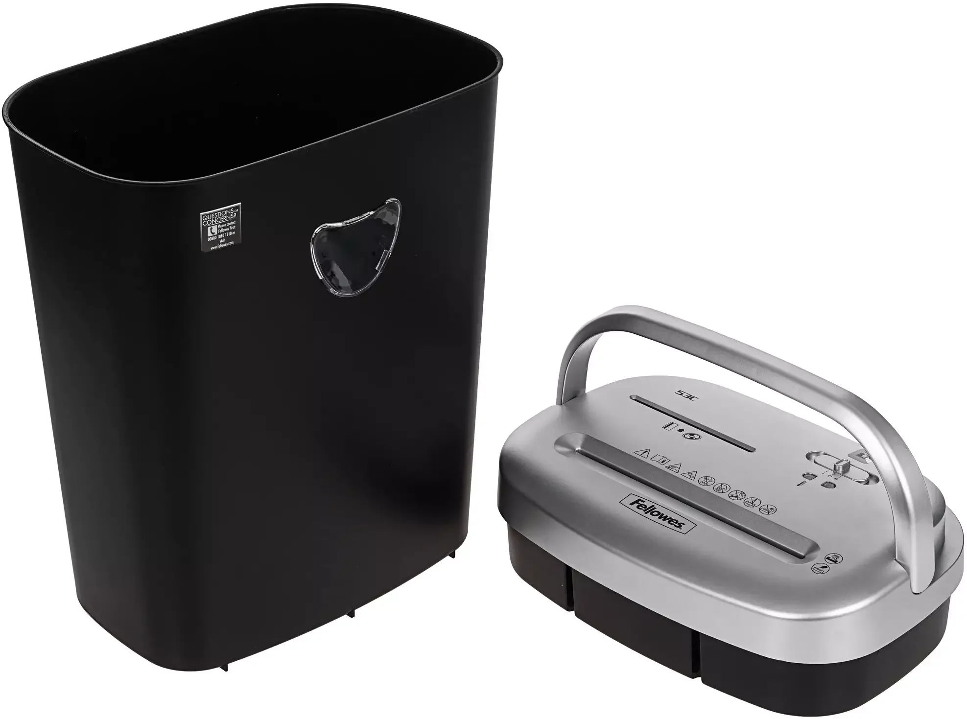 Fellowes® Шредер Powershred 53C, DIN P-4, 4х35мм, 10лст., 23лтр.,уничт.: скобы,скр., пл.карты,CD.