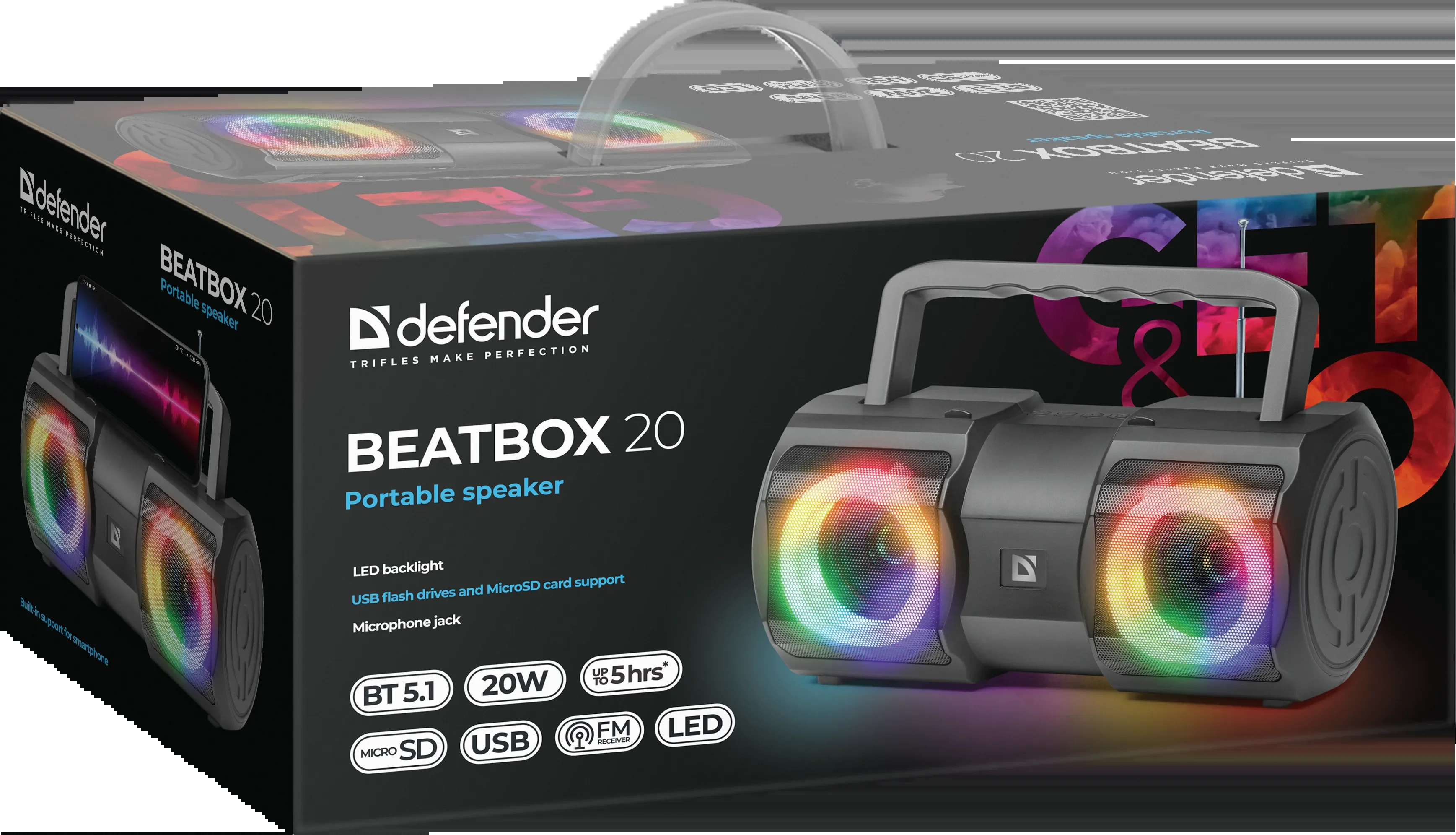 Акустическая система Defender Beatbox 20 черный Мощность звука 20 Вт да 1 кг