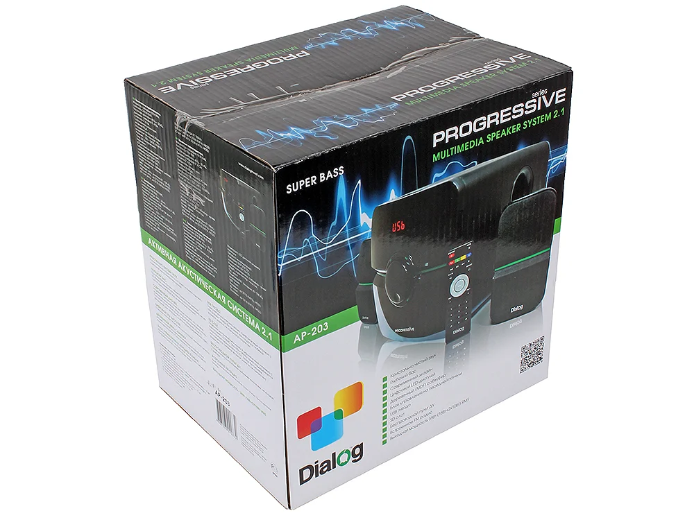 Акустическая система Dialog Progressive AP-203 черный 2.1, 18W+2*10W RMS, USB+SD reade