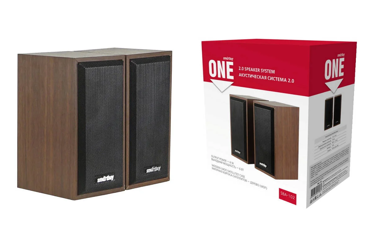 Акустическая система SmartBuy ONE, дерево, 6 Вт, питание от USB, коричневые (SBA-102)/20