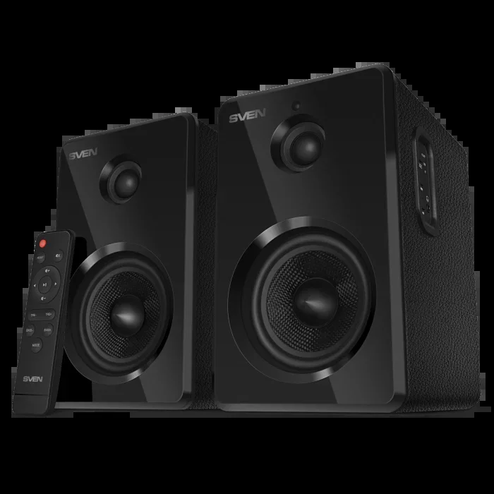Акустическая система SVEN SPS-730 2.0 черные (2x25Вт, экокожа, USB/SD, пульт ДУ, Bluetooth)
