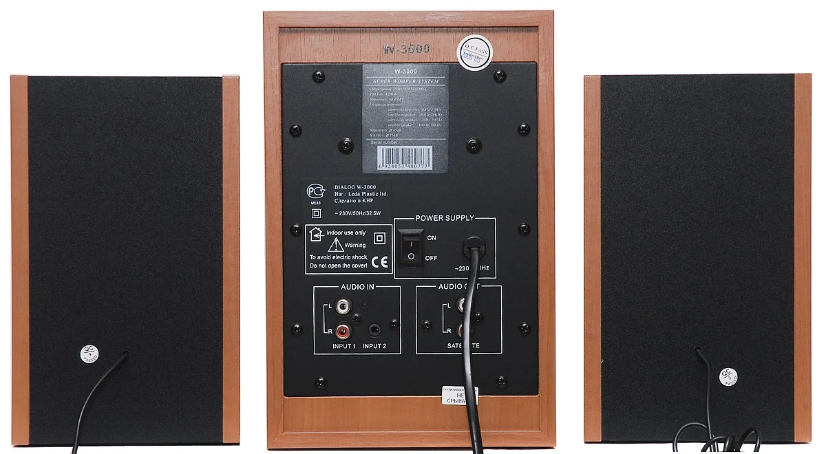 Колонки Dialog W-3000 Cherry 2.1, 60W RMS, 2 колонки+сабвуфер, дерево