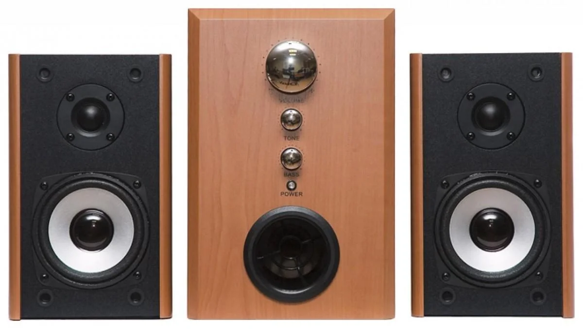 Колонки Dialog W-3000 Cherry 2.1, 60W RMS, 2 колонки+сабвуфер, дерево