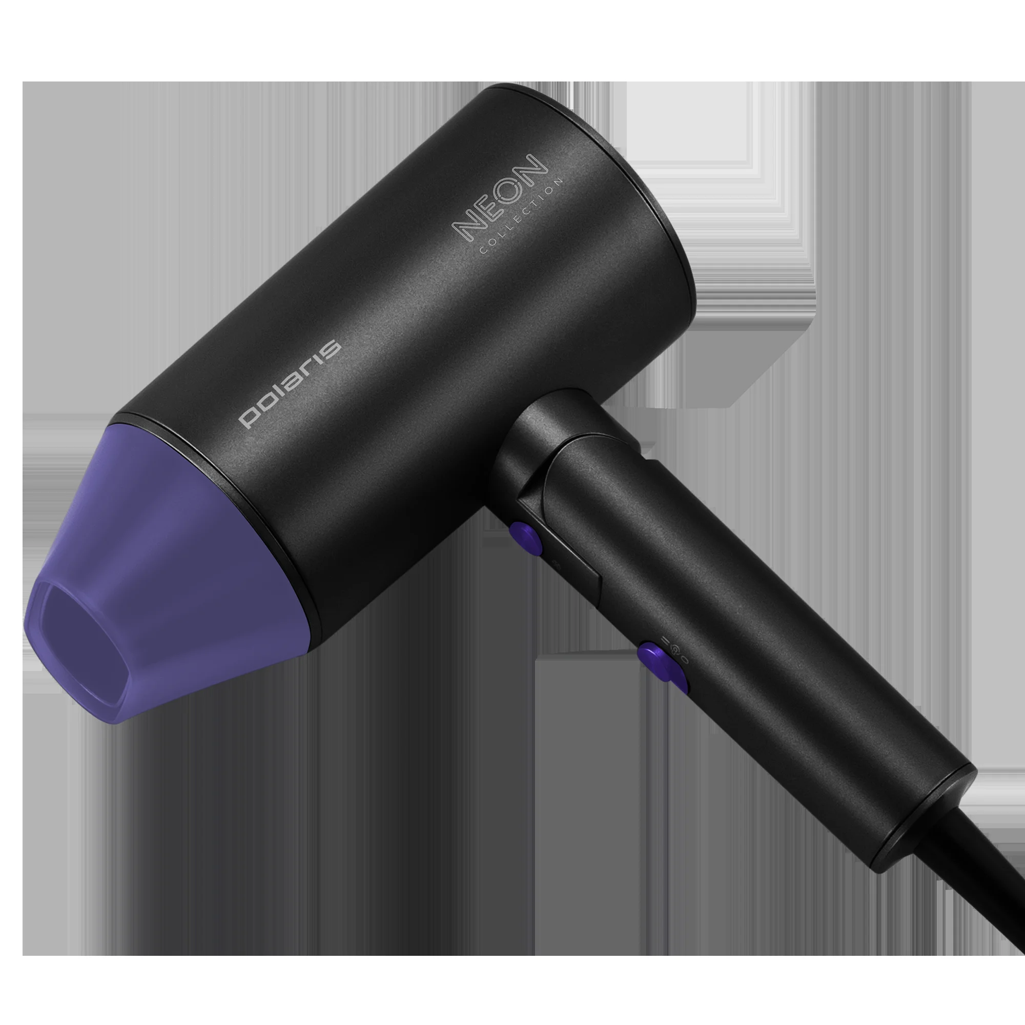 Фен Polaris PHD-2120 TI черный/фиолетовый, 2400 Вт, компактный, ионизация